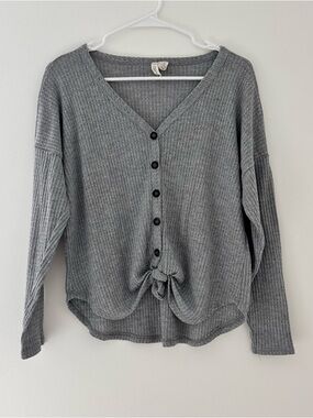 Tillys Grey Button Up Tie Front Cardigan